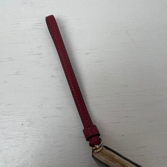 Coach Signature Canvas Horse and Carriage Wristlet Pouch Tan Red - Picture 7 of 7